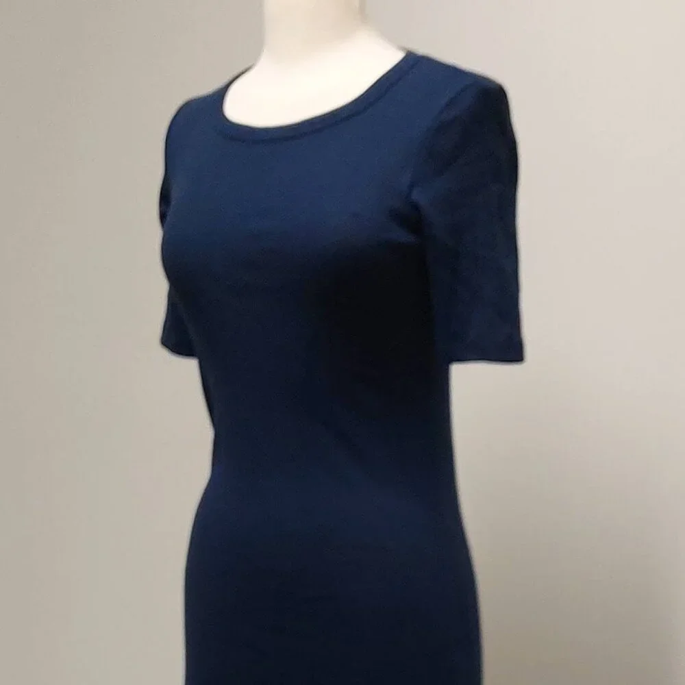 A.Y.R. Navy Blue Maxi S/S Scoop Neck Rib-Knit Sheath Size: S - Picture 4 of 9